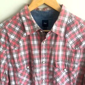 Gap plaid snap button western shirt